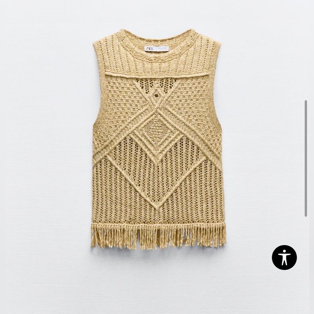 NWT Zara METALLIC THREAD FRINGED KNIT TOP in Golden Size Small - Picture 3 of 7